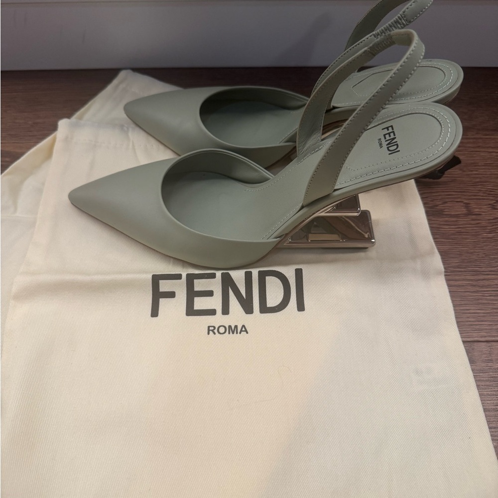 Fendi Green Slingback Heels with Silver Accents - Picture 2 of 9